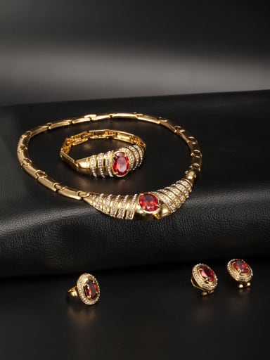 Gold Plated Zinc Alloy Red Crystal Beautiful 4 Pieces Set