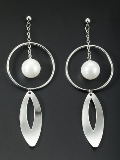 White color Platinum Plated Round Pearl Drop drop Earring