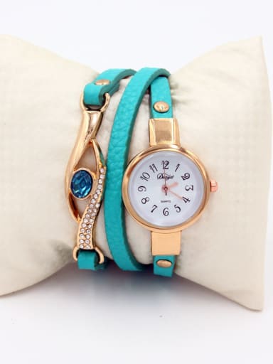 Fashion Green Alloy Quartz Round Faux Leather Women's Watch 23.5mm & Under