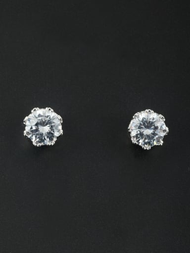 White Round Studs stud Earring with Platinum Plated Zircon