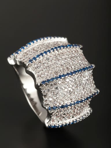 Platinum Plated Copper Navy Zircon Beautiful Ring  6#-9#