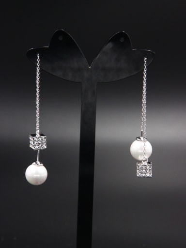 Square Platinum Plated Pearl White Drop drop Earring
