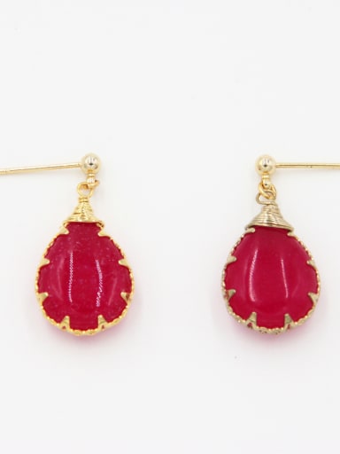New design Gold Plated Face Stone Drop drop Earring in Fuchsia color