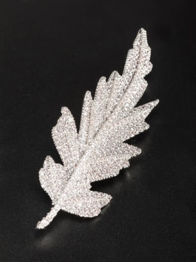 White Feather Lapel Pins & Brooche with Platinum Plated Zircon