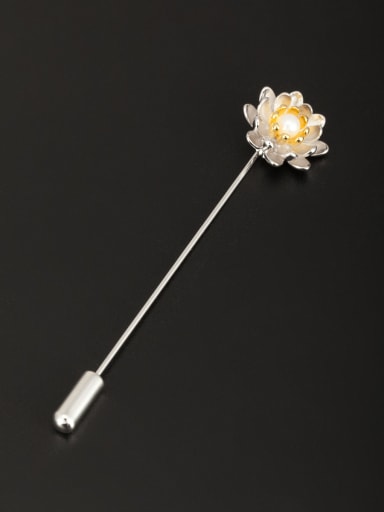 Platinum Plated Flower Pearl White Lapel Pins & Brooche