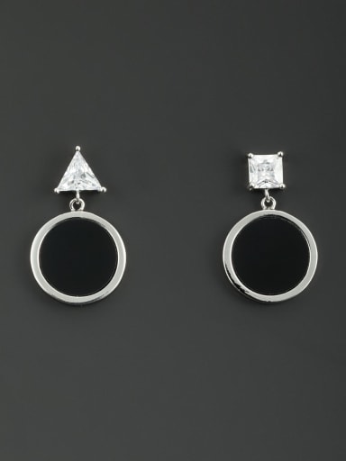 Personalized Platinum Plated White Triangle and Round Zircon Drop drop Earring