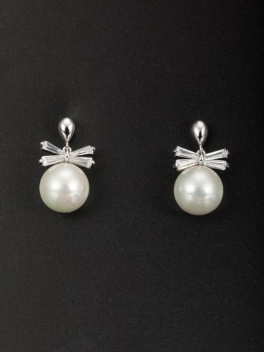 White Round Youself ! Platinum Plated Copper Pearl Drop drop Earring