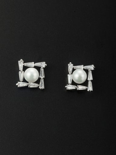 The new Platinum Plated Pearl Square Studs stud Earring with White