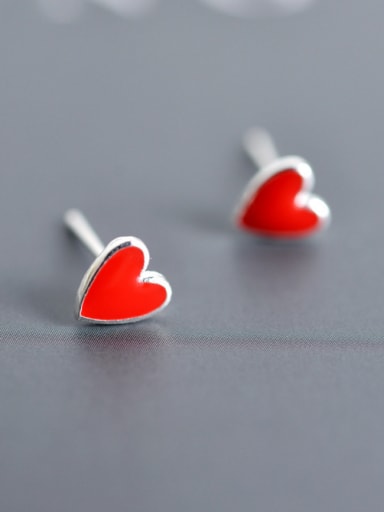 Red Heart Studs stud Earring with Silver-Plated 925 Silver Enamel