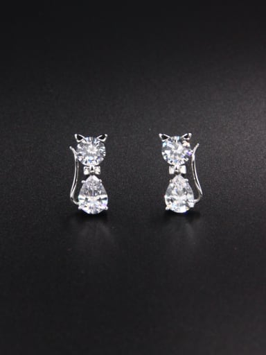 Custom White Cat Drop drop Earring with Platinum Plated