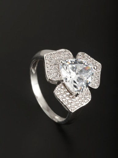White Flower Ring with Platinum Plated Copper Zircon  6#-9#