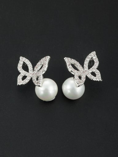 White color Platinum Plated Butterfly Pearl Studs stud Earring