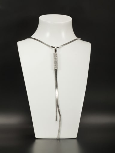 White Square Necklace with Platinum Plated Copper Zircon