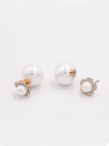 Personalized Rose Plated White Round Pearl Studs stud Earring