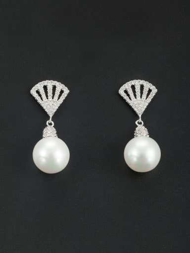 Model No LYE347462B Round style with Platinum Plated Pearl Drop drop Earring