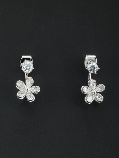Model No LYE249362B White Flower Drop drop Earring with Platinum Plated Zircon