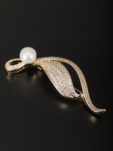 Gold Plated Copper White Pearl Beautiful Lapel Pins & Brooche