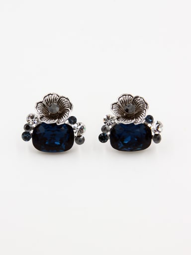Mother's Initial Navy Studs stud Earring with  austrian Crystals