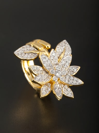 Gold Plated Copper Flower White Zircon Beautiful Ring  6#-9#
