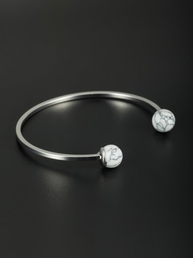 Mother's Initial White Bangle with Round Stone