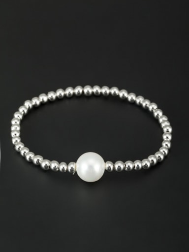 Personalized Platinum Plated White Round Pearl Bracelet