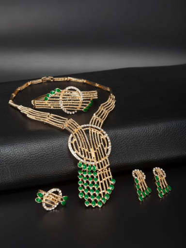 Green color Gold Plated Statement 4 Pieces Set