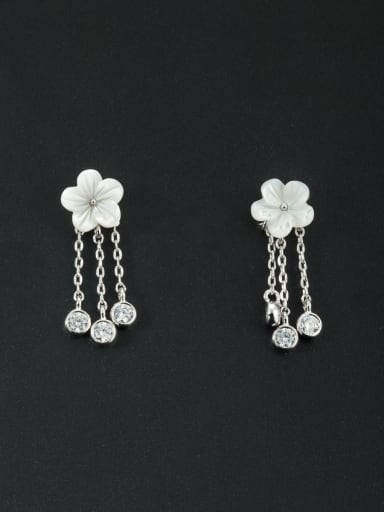 Mother's Initial White Drop drop Earring with Flower Zircon