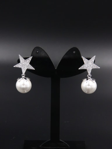 The new Platinum Plated Pearl Star Drop drop Earring with White