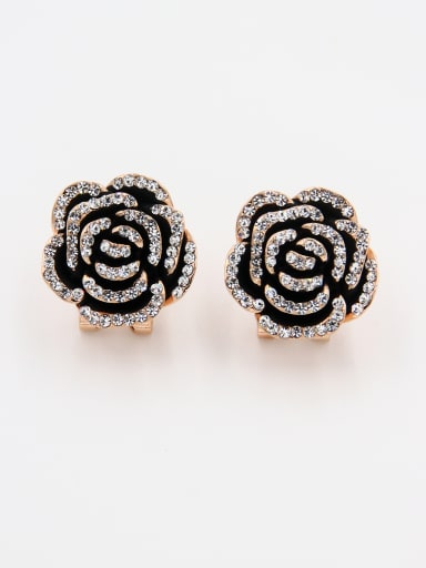 The new  Gold Plated Rhinestone Flower Drop stud Earring with Black