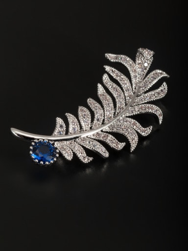 Platinum Plated Feather Zircon Lapel Pins & Brooche