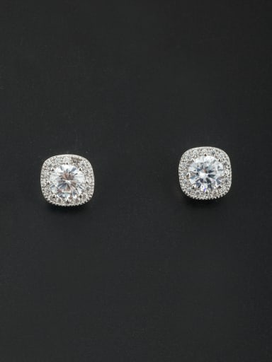 White color Platinum Plated Round Zircon Studs stud Earring