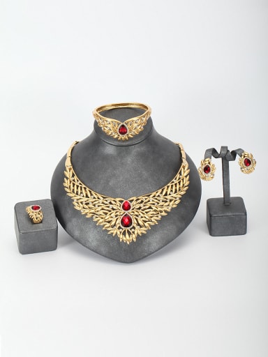 GODKI Luxury Women Wedding Dubai Red color Gold Plated Zinc Alloy Ruby 4 Pieces Set