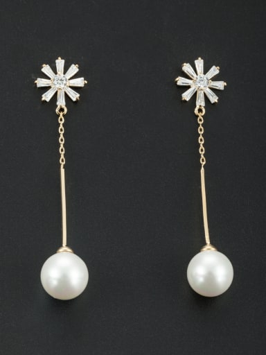 Gold Plated Flower White Pearl Beautiful Drop drop Earring