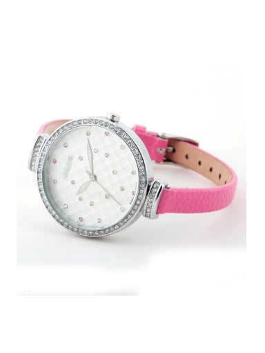 Model No A000479W-002 Fashion Pink Alloy Japanese Quartz Round Genuine Leather Women's Watch 24-27.5mm