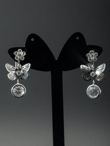Butterfly Platinum Plated Zircon White Drop drop Earring