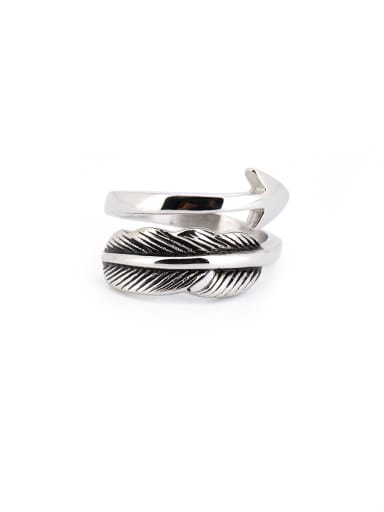 Silver-Plated Titanium Feather Band band ring