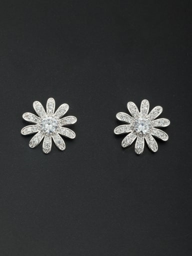 New design Platinum Plated Flower Zircon Studs stud Earring in White color