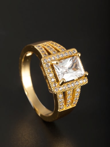 New design Gold Plated Copper Square Zircon Ring in White color 6#-9#