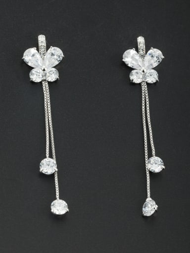 White Butterfly Drop drop Earring with Platinum Plated Zircon