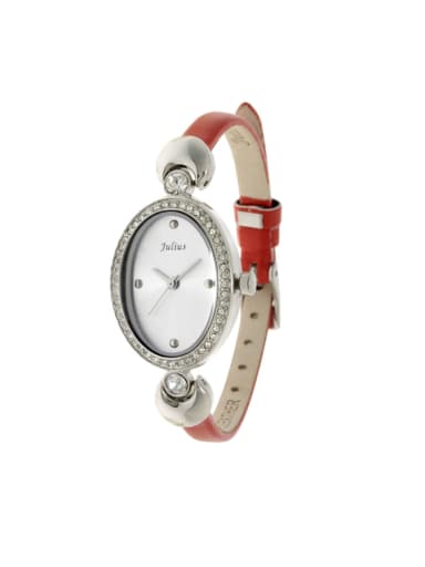 Fashion Red Alloy Japanese Quartz Oval Genuine Leather Women's Watch 23.5mm & Under