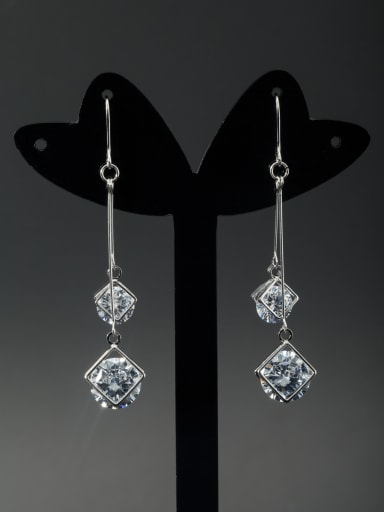 Custom White Square Drop drop Earring with Platinum Plated