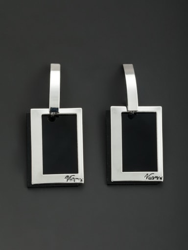 Platinum plated Square Drop drop Earring