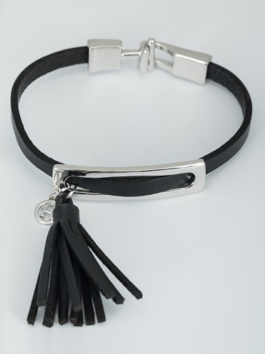 Personalized Platinum Plated  Bracelet Black Leather tassels