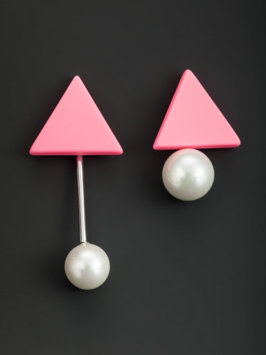 Platinum Plated Pink Triangle Drop drop Earring  With Pearl