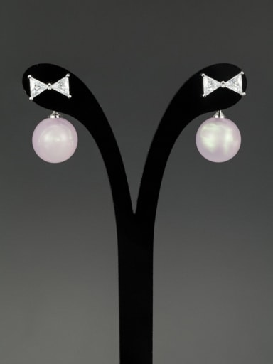 Round Platinum Plated Pink Pearl  Drop drop Earring