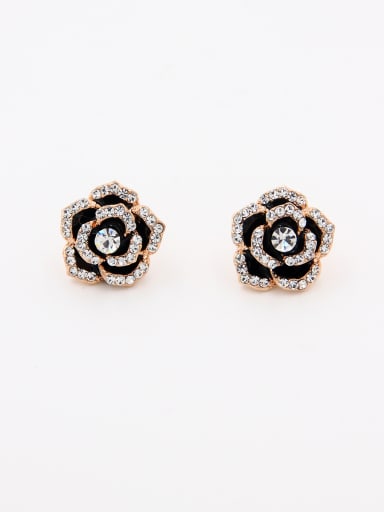New design Rose Plated Flower Rhinestone Studs stud Earring in White color