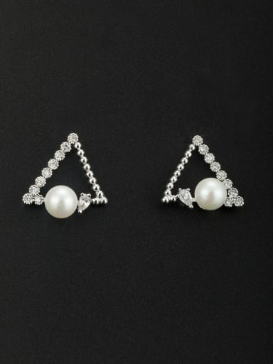 White Triangle Youself ! Platinum Plated Pearl Studs stud Earring