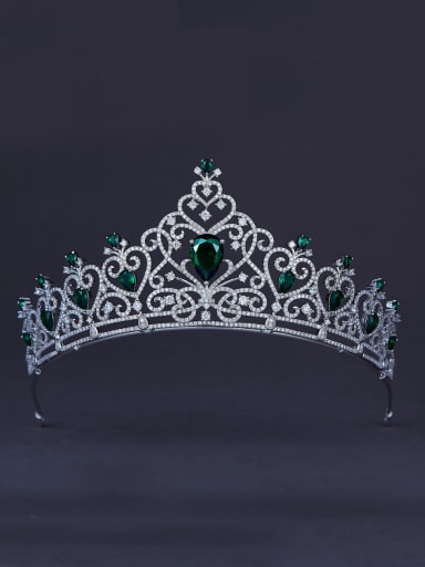 Green Heart Wedding Crown with Platinum Plated Zircon