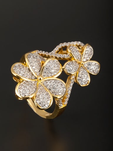Flower style with Gold Plated Copper Zircon Ring 6#-9#