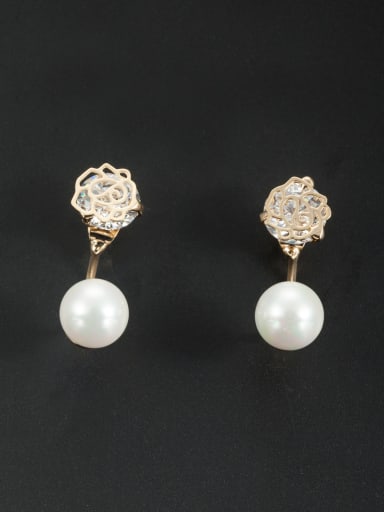 White color Gold Plated Flower Pearl Drop drop Earring